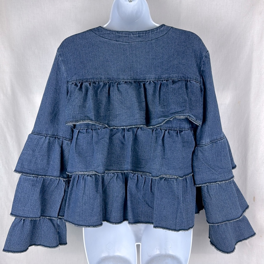 Kate & Mallory Blue Denim Jacket Ruffle medium - Picture 2 of 4